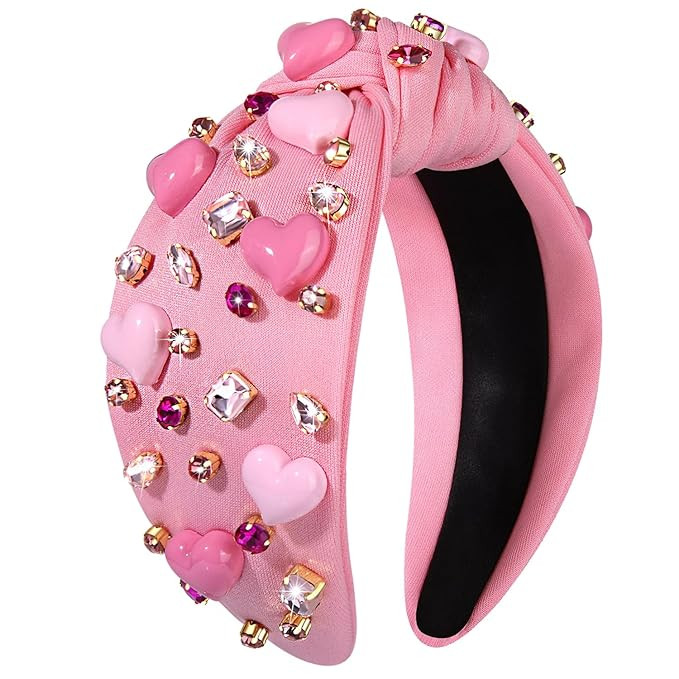 YAHPERN Valentine’s Day Headband for Women Red Pink Heart Knotted Headband Jeweled Rhinestone C... | Amazon (US)