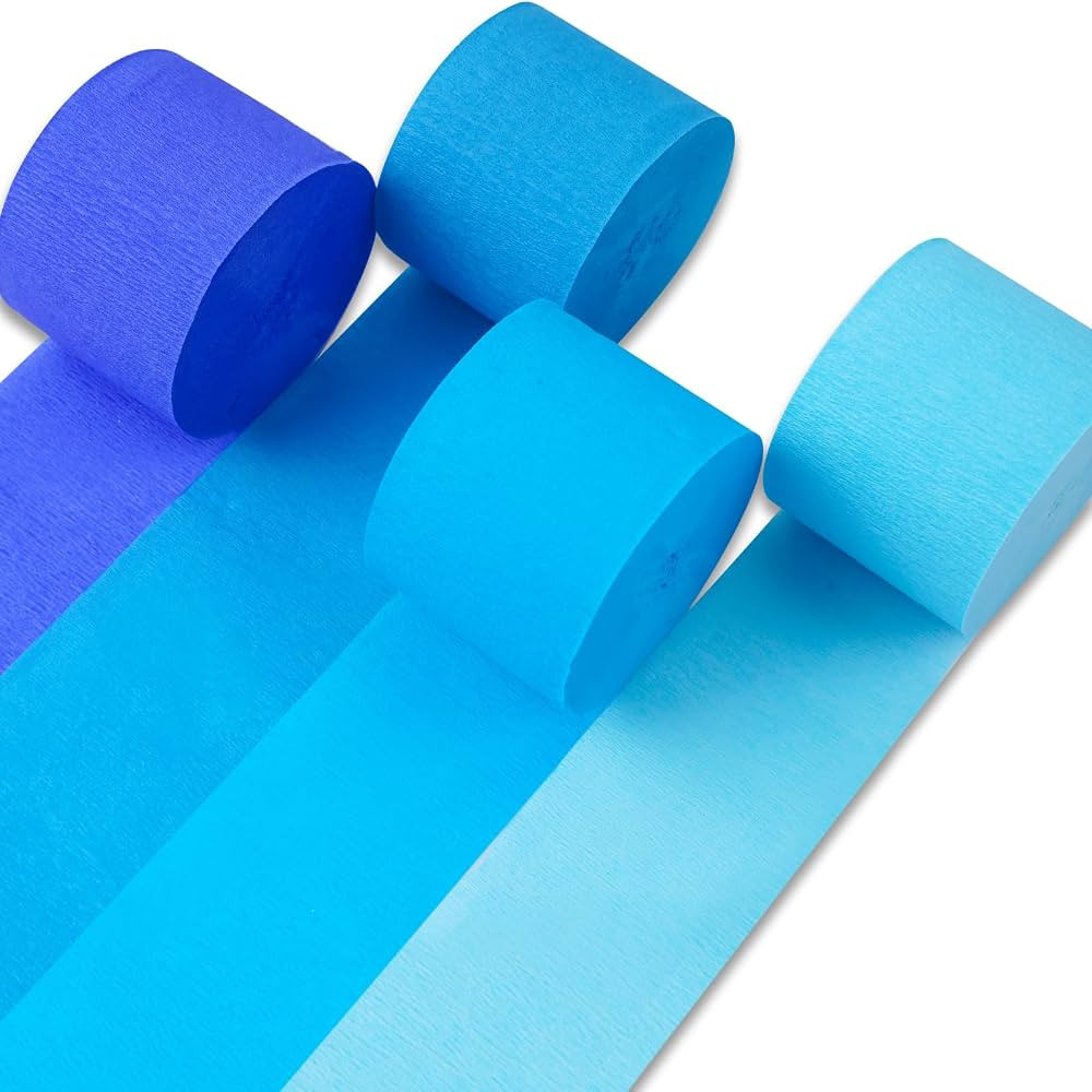 PartyWoo Crepe Paper Streamers 4 Rolls 328ft, Pack of Crepe Paper Blue Shades Streamers Party Dec... | Amazon (US)