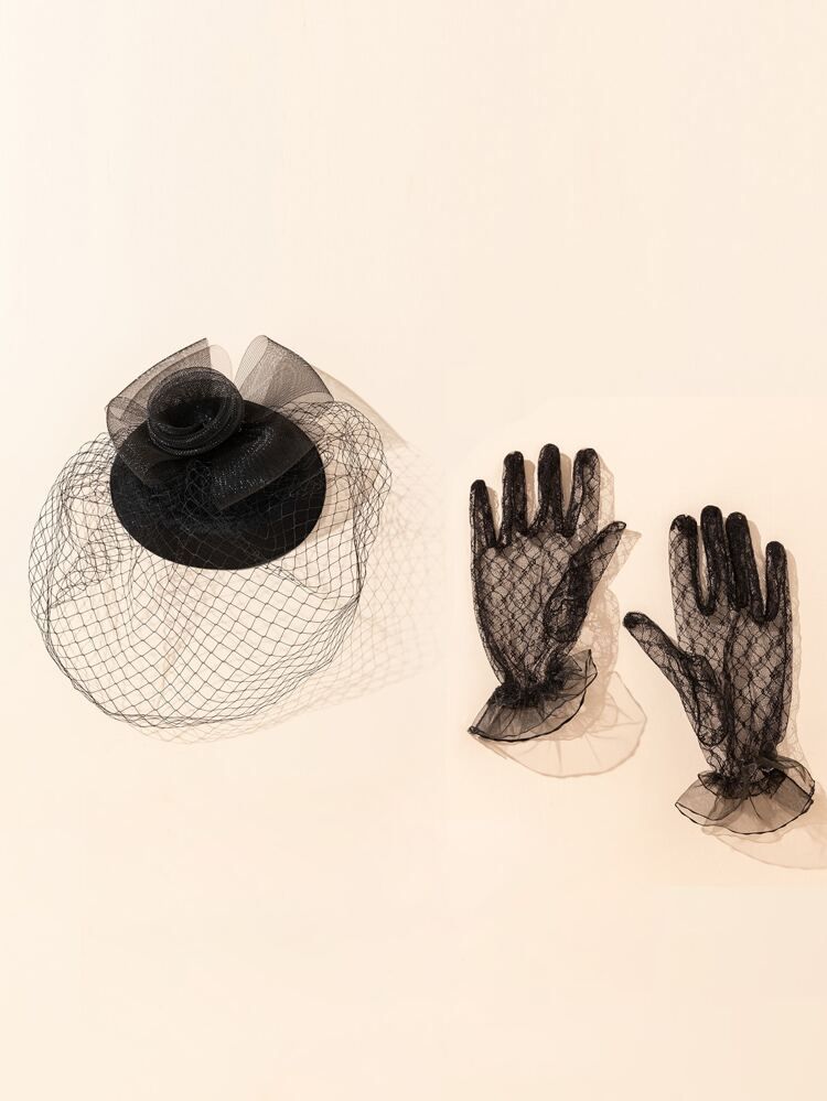Solid Mesh Gloves & Hat | SHEIN