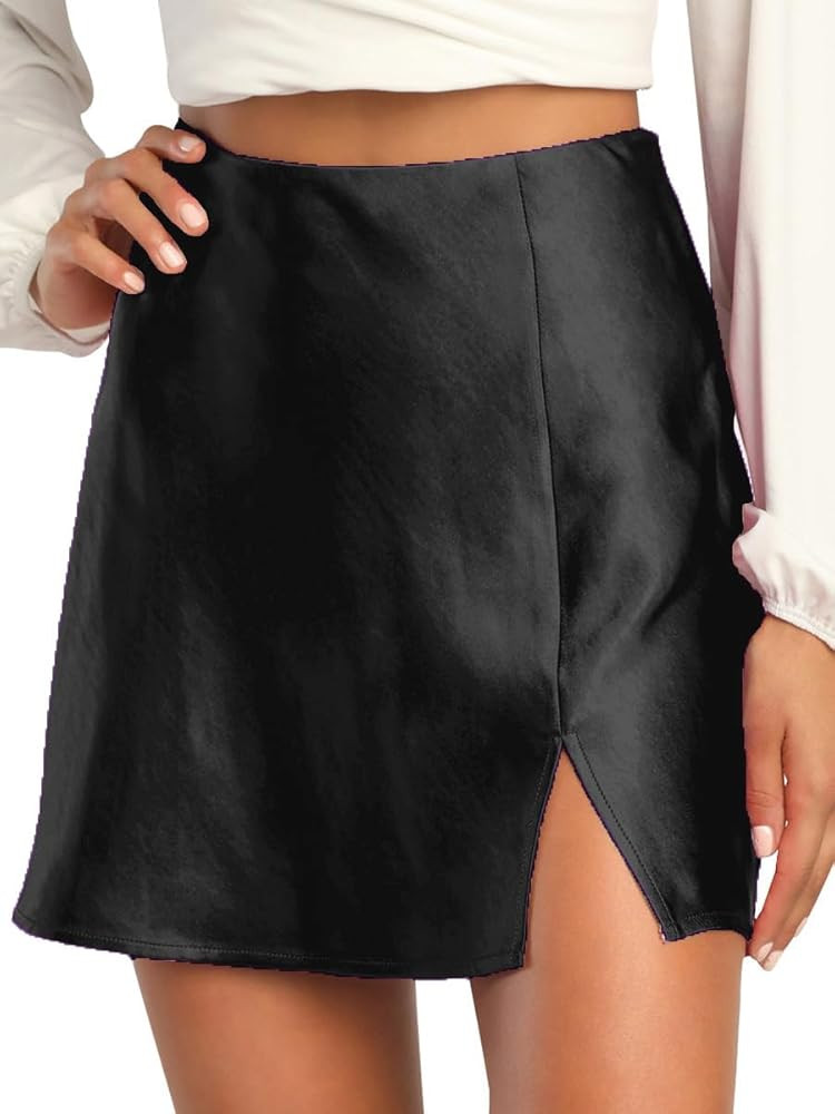 ALCEA ROSEA Women's Satin Silky Mini Skirt High Waist A-Line Short Skirts Solid Slit Front Skirts... | Amazon (US)