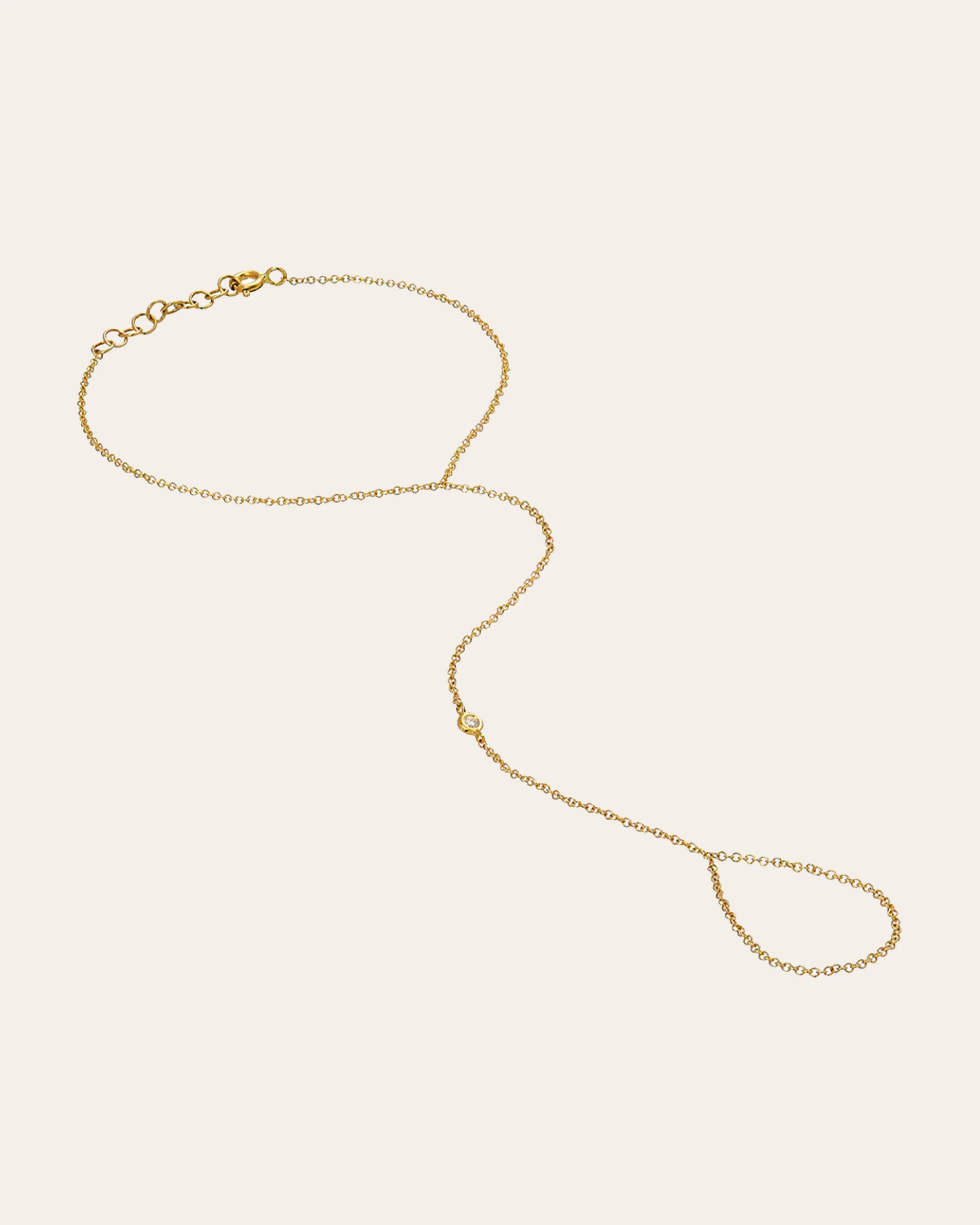 14k Gold Single Bezel Diamond Hand Chain | Zoe Lev Jewelry