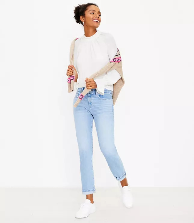 Super Soft Girlfriend Jeans in Pure Light Indigo Wash | LOFT | LOFT