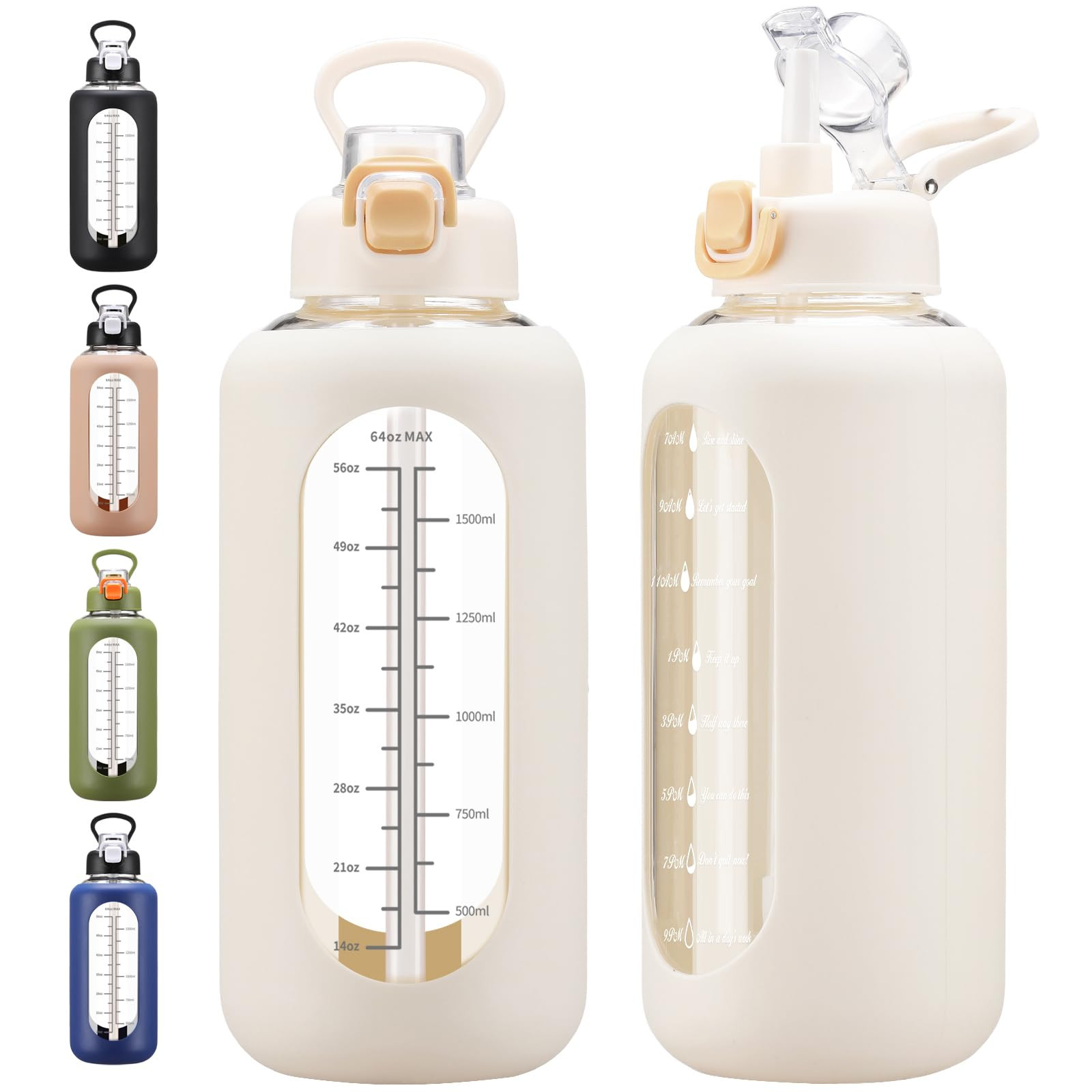 64 oz Glass Water Bolttles with Straw Half Gallon Large Motivational Water Bottle with Time Marke... | Amazon (US)