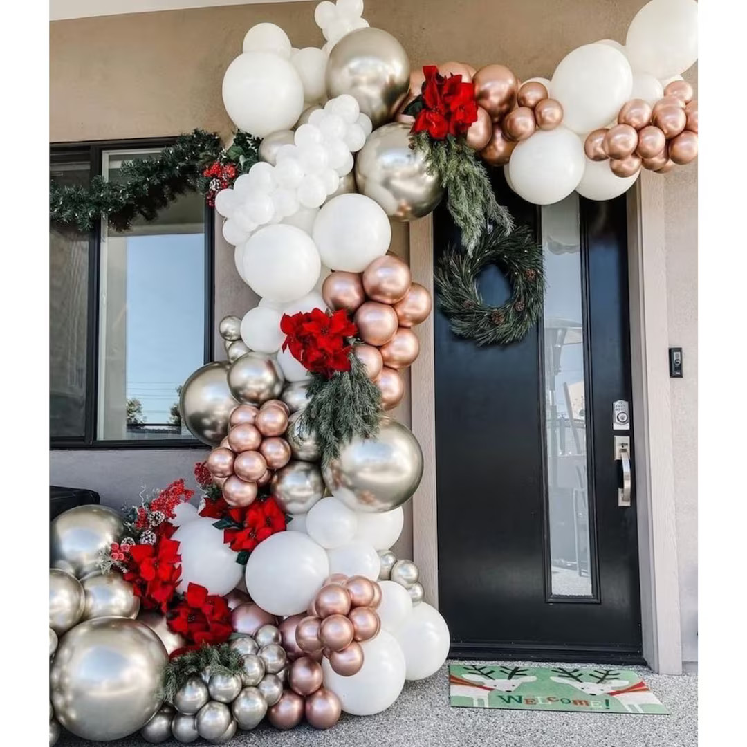 Holiday Inspired Balloon Garland Kit - White Gold, Mauve, White, Christmas Party Decoration, Ball... | Etsy (US)