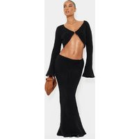 Black Stripe Textured Knit Maxi Skirt | PrettyLittleThing US