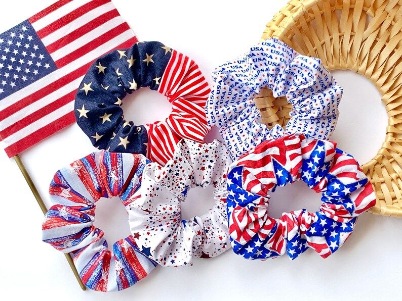 Americana Scrunchies, scrunchies,red white and blue,patriotic hair ties,4th of July Scrunchie, St... | Etsy (US)