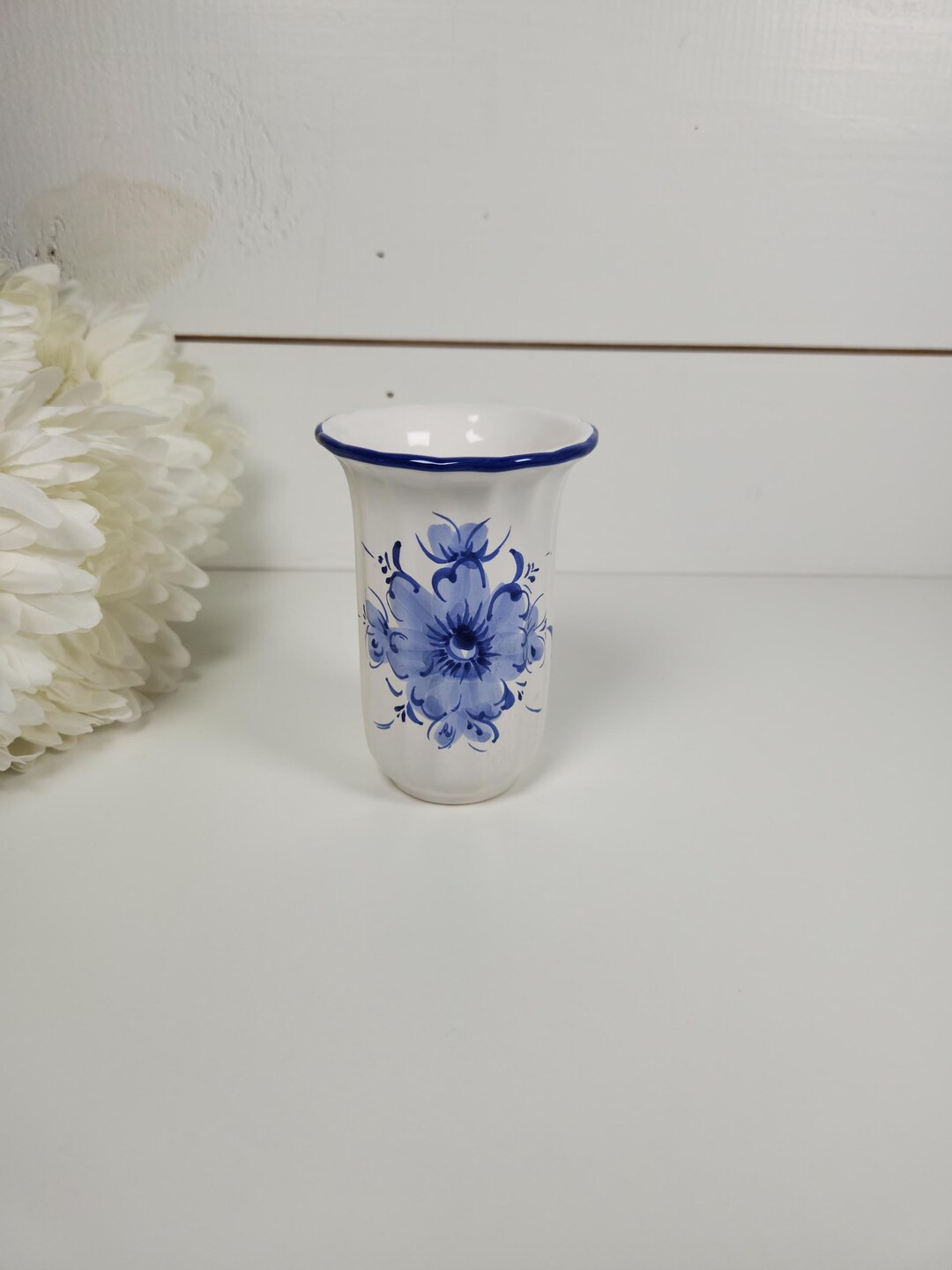 Small VTG Vestal Hand-painted Alcobach Portugal Blue & White Floral Vase French Country Cup, Toot... | Etsy (US)