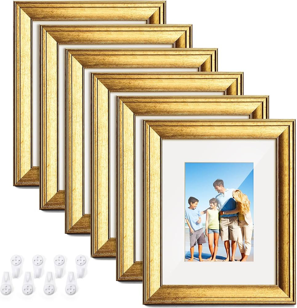 TWING 8x10 Gold Picture Frames Set of 6, Gold Frames Display Pictures 5x7 with Mat or 8x10 withou... | Amazon (US)