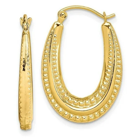 10k Yellow Gold Hinged post Textured Oval Hollow Hoop Earrings Measures 25x17mm Wide 3mm Thick - Hoop Earring for Women | Walmart (US)