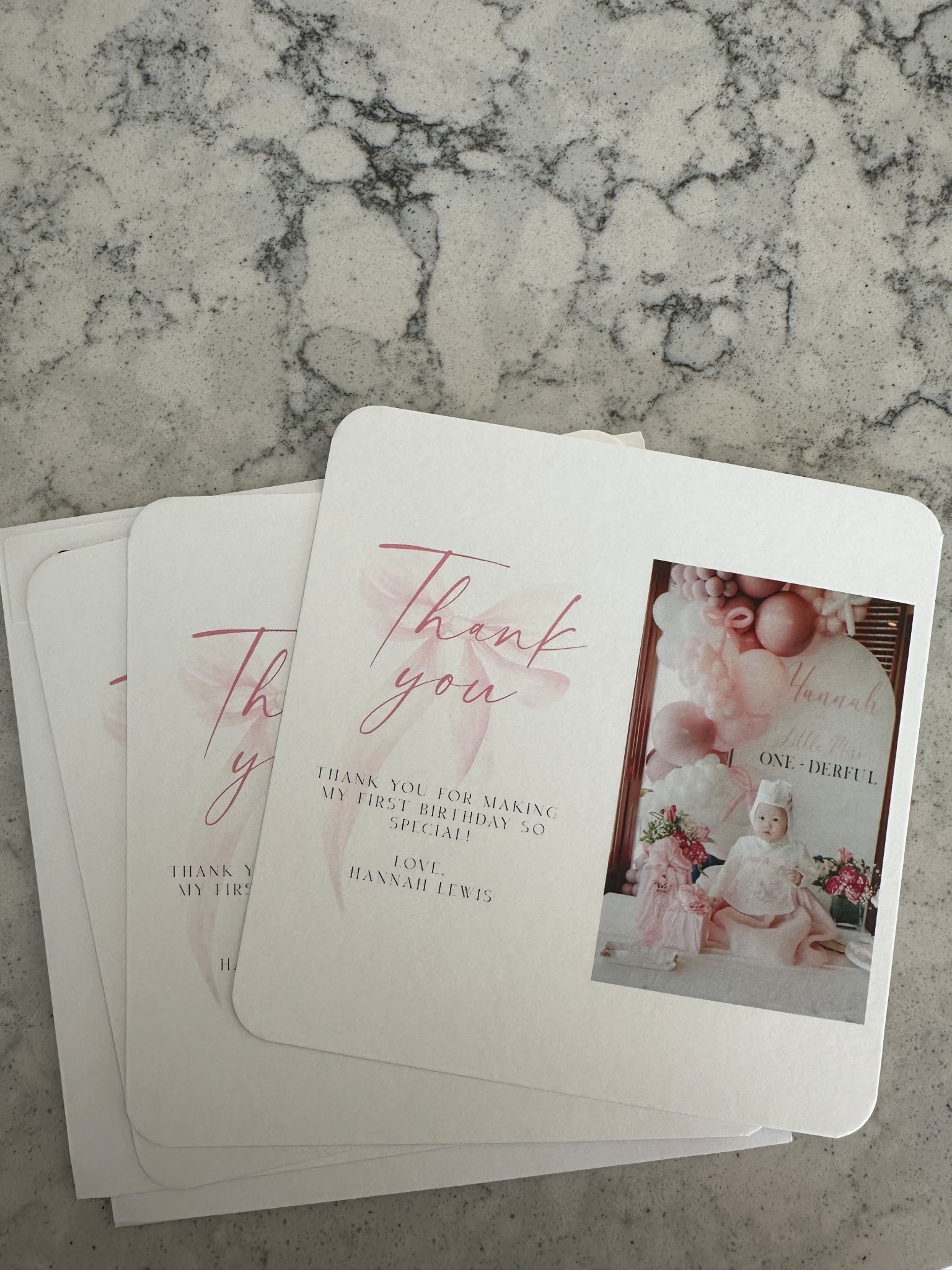Birthday thank you cards 🎀💕 Love how they turned out! 

#LTKFamily #LTKKids #LTKParties