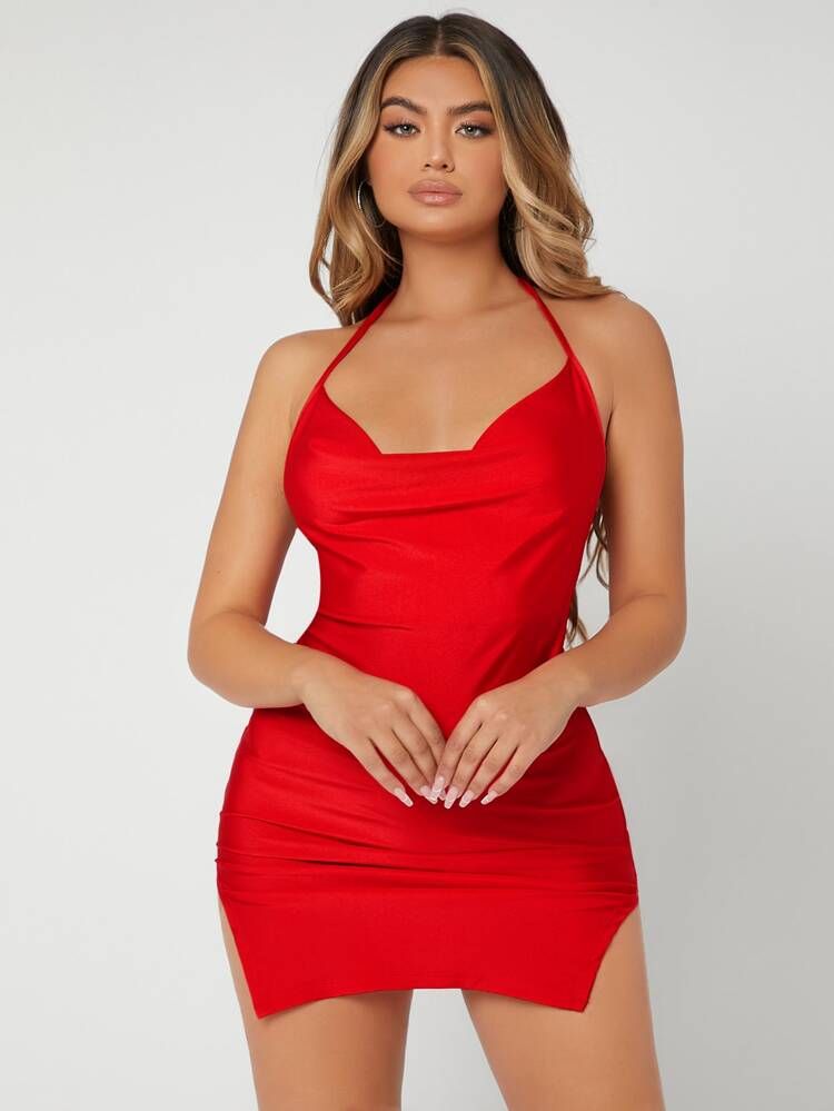 SHEIN SXY Tied Backless M-Split Hem Dress | SHEIN