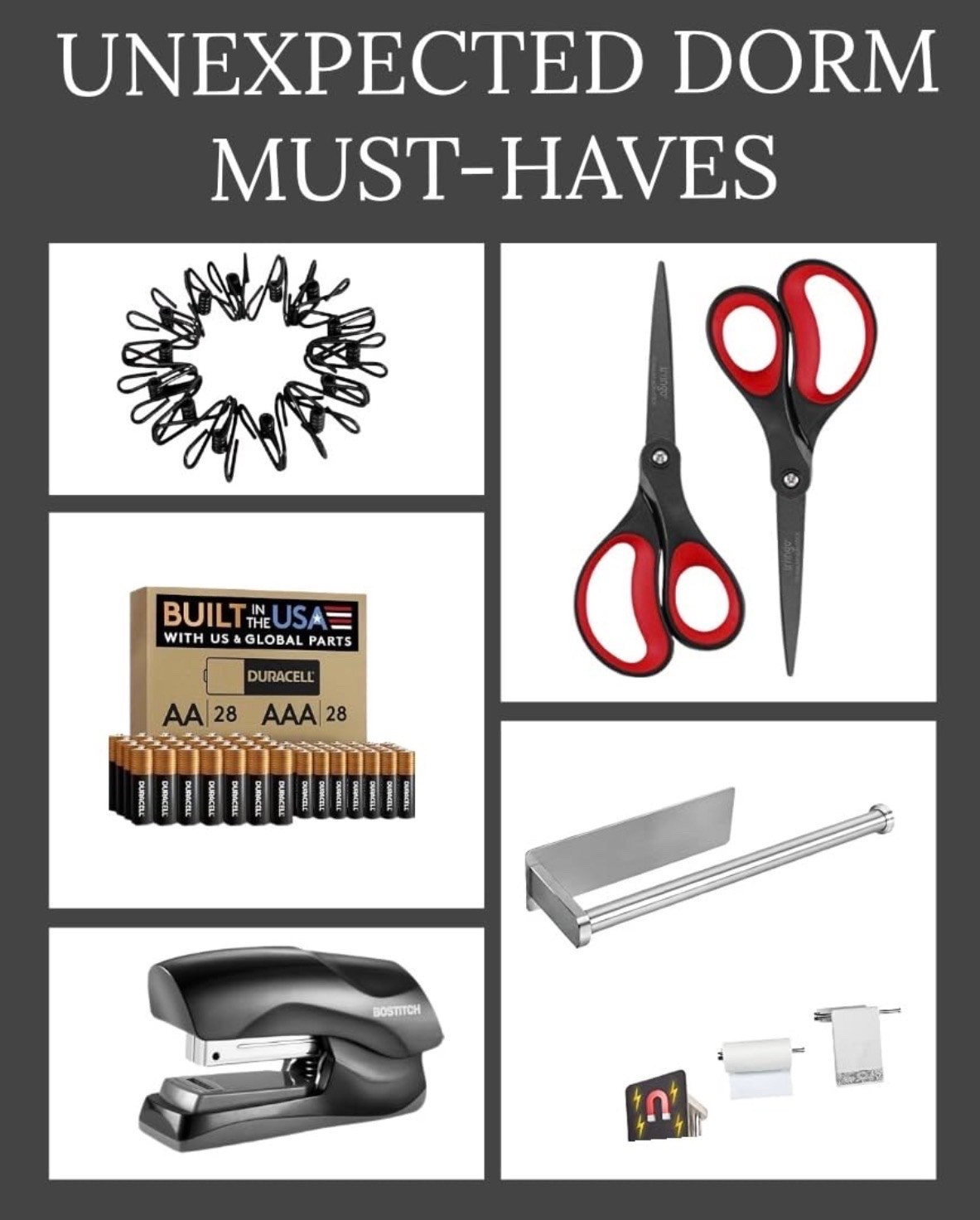 The little dorm essentials everyone forgets until they need them. These inexpensive must-haves can save a last-minute trip to the store. From clothespins and scissors to batteries, a stapler, magnetic hooks, and a paper towel holder, these small items make everyday dorm life much easier. Dorm essentials, college packing list, dorm must-haves, dorm organization, college move-in, Amazon dorm finds.

#LTKU #LTKHome