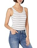DKNY Women's Seamless Litewear Scoop Neck Rib Bodysuit w/Snap Closure, poplin Stripe Dark, Medium | Amazon (US)