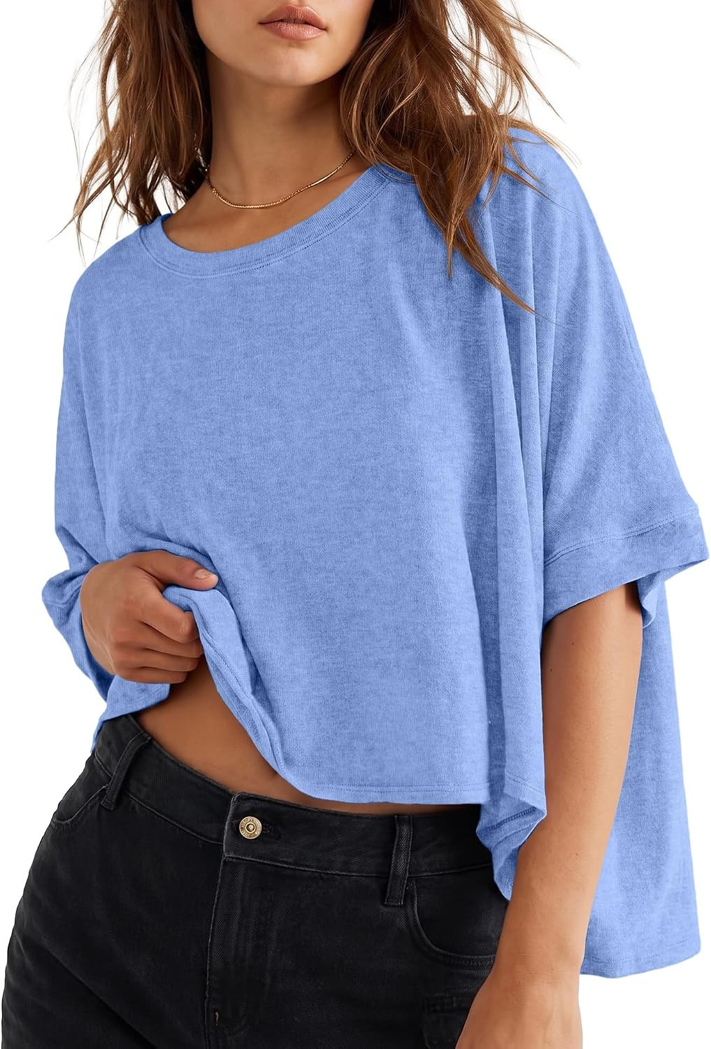 Lepunuo Womens Oversized Summer Tops Crop Shirts Cotton Basic Tee | Amazon (US)