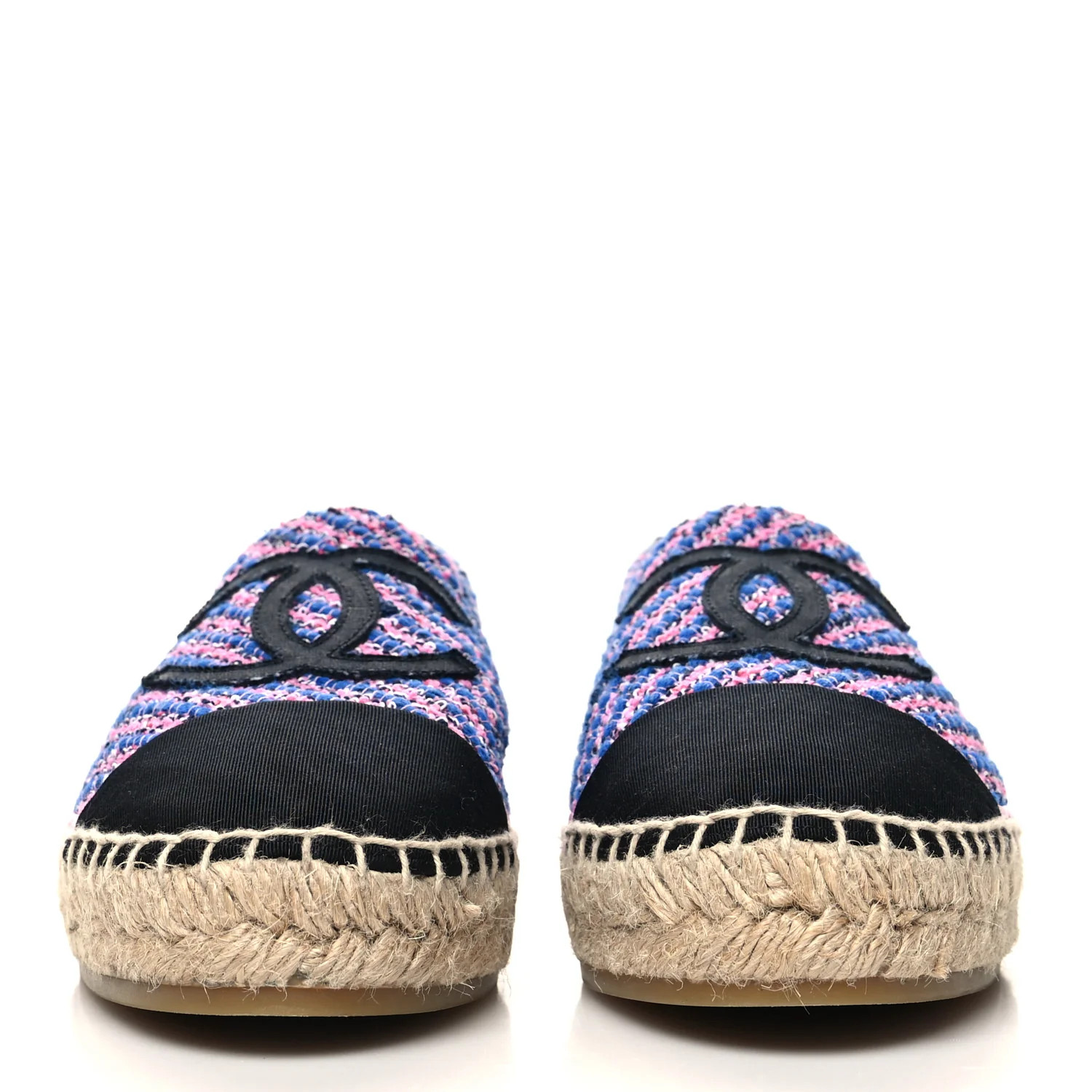 Tweed Grosgrain CC Espadrilles 40 Blue Pink Black White | FASHIONPHILE (US)