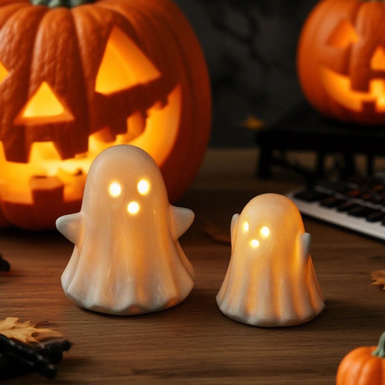 Ceramic Ghost Decor Light, 2Pcs Cute Spooky Halloween Decor Indoor, Ceramic White Ghost Figurines... | Walmart (US)