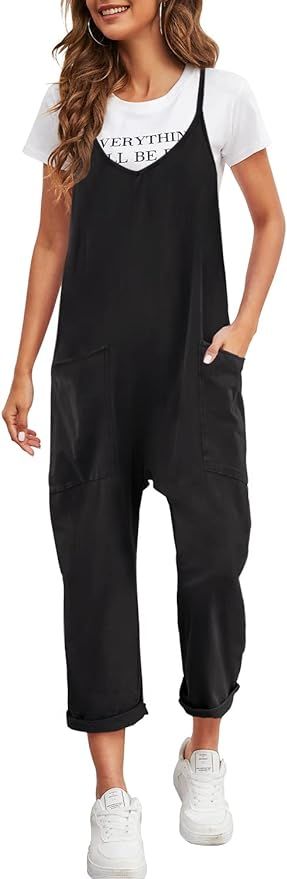 Nirovien Womens Oversized Sleeveless Jumpsuits Loose Spaghetti Strap Baggy Overalls with Pockets ... | Amazon (US)