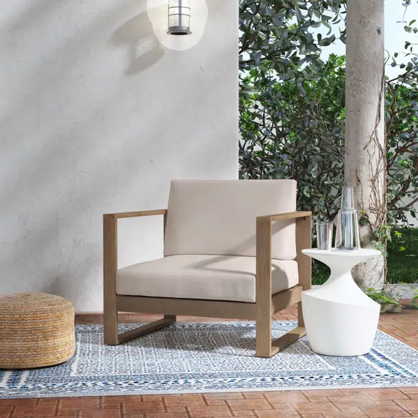 Farmhouse Accent Chair Or Patio Lounge Chair For Porch, Solid Wood Acacia Frame | Wayfair North America