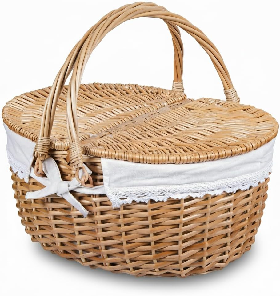 Wicker Picnic Basket with Lid and Handle Sturdy Woven Body with Washable Lining for Easter,Mother... | Amazon (US)