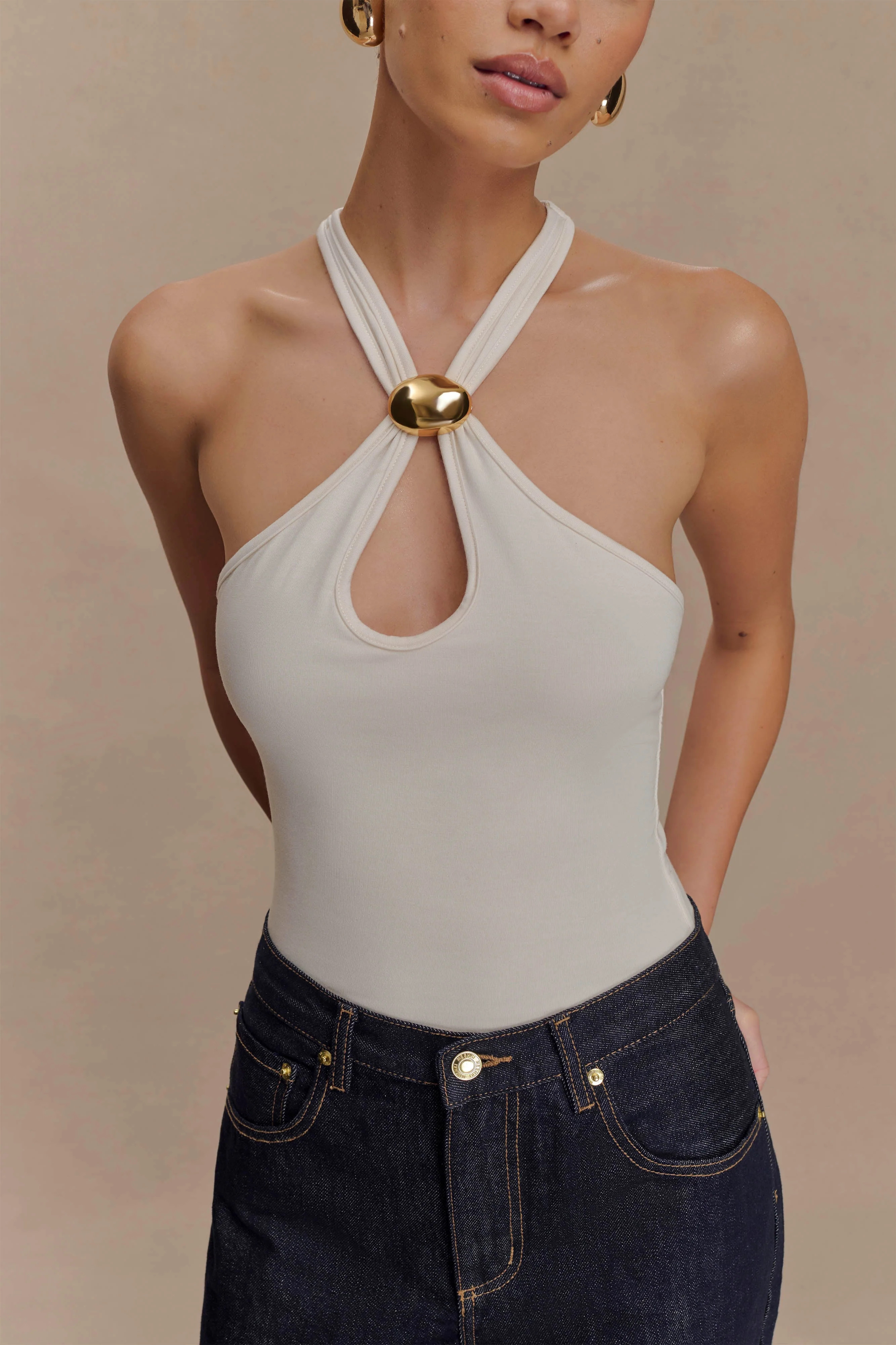 Ramona Modal Tank Top With Hardware - Ivory | MESHKI US