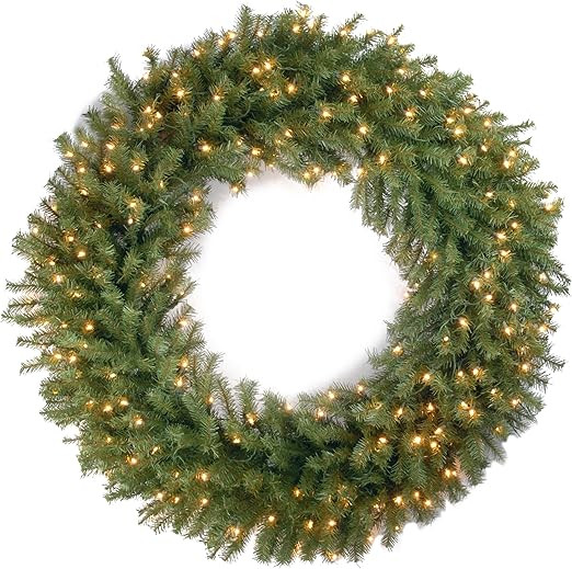 National Tree Company Pre-Lit Artificial Christmas Wreath, Green, Norwood Fir, White Lights, Chri... | Amazon (US)