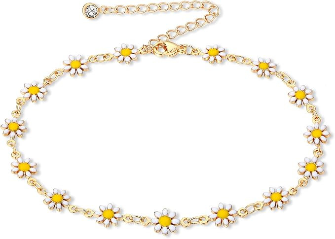 KELAIEN Ankle Bracelets for Women 14k Gold Plated Anklet Dainty Evil Eye Daisy Charm Beaded Chain... | Amazon (US)