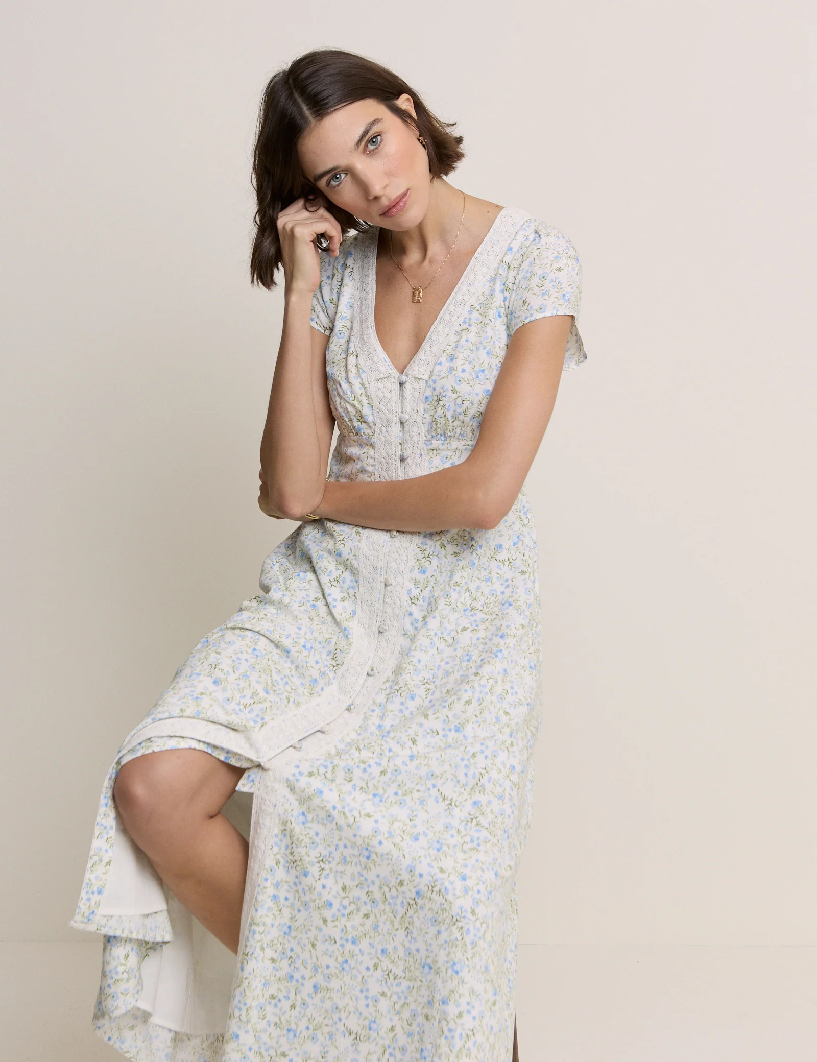White Ditsy Floral Emma Midi Dress | Nobody's Child