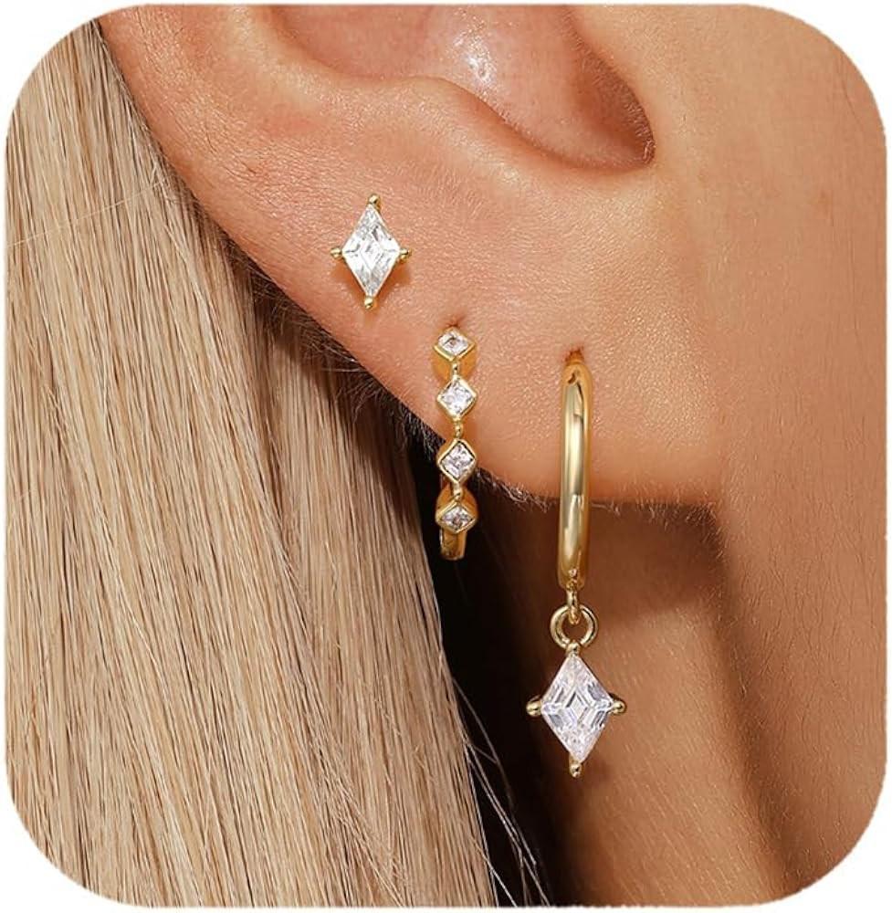 Gold Hoop Earrings Set for Women, Small 14K Gold Plated Earring Stacks, Cartilage Huggies Hoop Ea... | Amazon (US)
