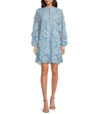 J. Marie Seraphina Floral 3D Lace Split V-Neck Button Up Long Sleeve Shift Dress | Dillard's