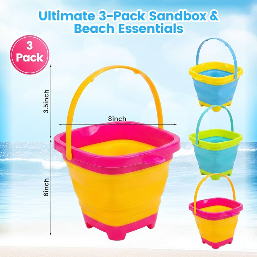 Shindel 3Packs Foldable Pail Bucket, 2L Silicone Collapsible Beach Toys Bucket for Kids, Multi Pu... | Amazon (US)