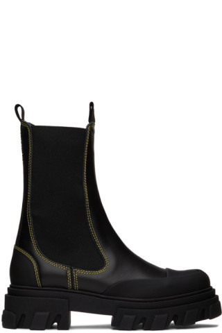 Black Cleated Mid Chelsea Boots | SSENSE