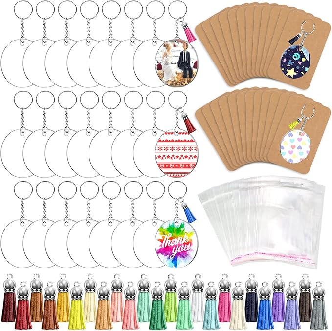 ZOCONE 144 PCS 2 INCH Acrylic Keychain Blanks Set, Clear Circle Acrylic Blank Bulk with Keychain ... | Amazon (US)