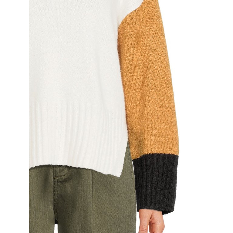 Time and Tru Women's Color Blocked Mock Neck Sweater | Walmart (US)