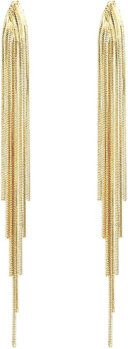 FUTIMELY Gold Long Dangle Drop Earrings for Woman,Punk Sleek Metal Chain Tassel Earrings 70s/80s ... | Amazon (US)
