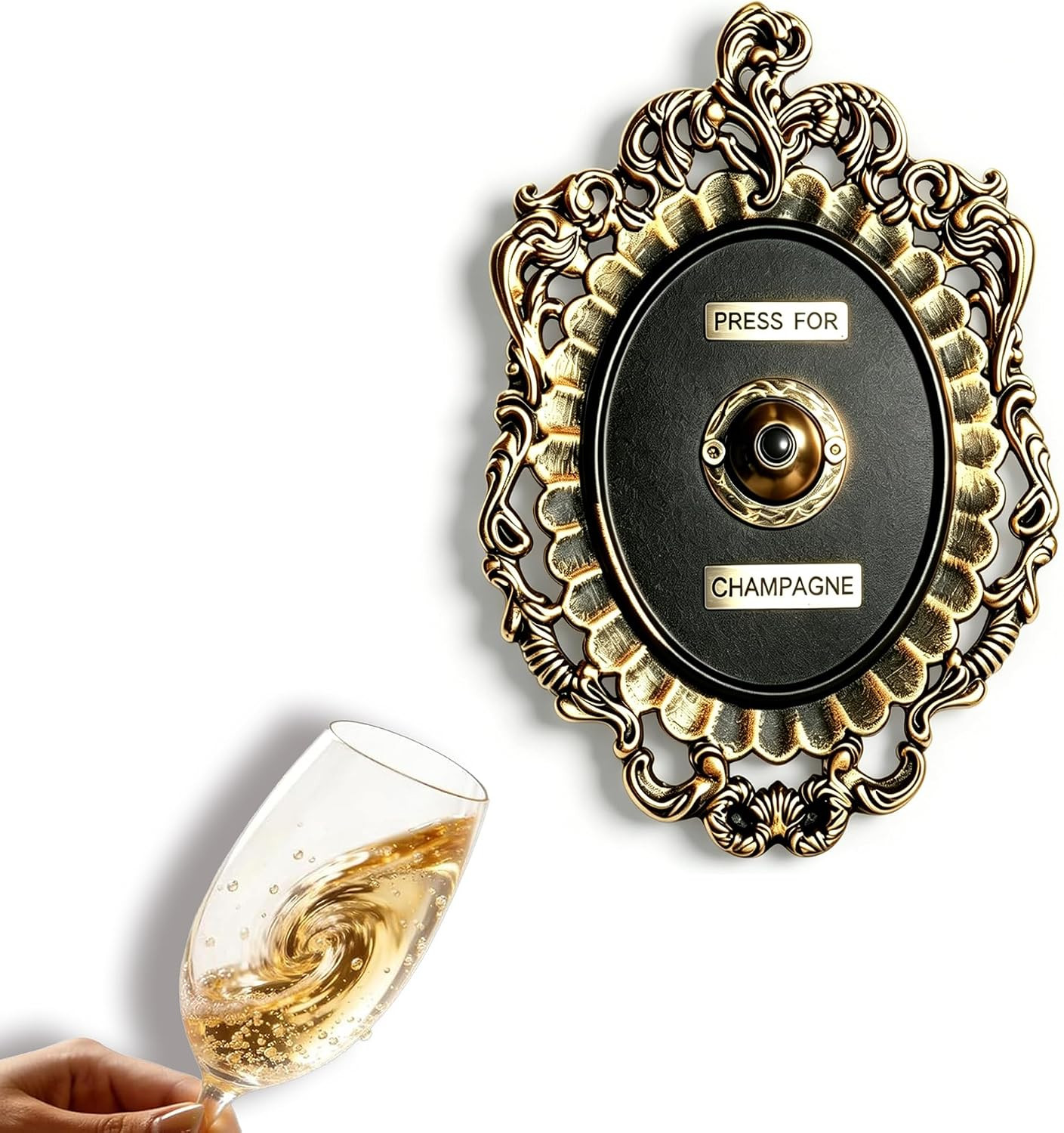 Vintage Wall Decor - Press for Champagne Button, Metal Framed Gold & Black Wall Plaque with Sound, Ladies' champagne themed gift, Christmas Party, Home Bedroom Hotel Glam Decor | Amazon (US)