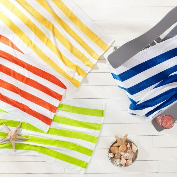 4-Pack Cabana Stripe Beach Towels, Standard Size, Assorted Colors, 28 in x 60 in | Walmart (US)