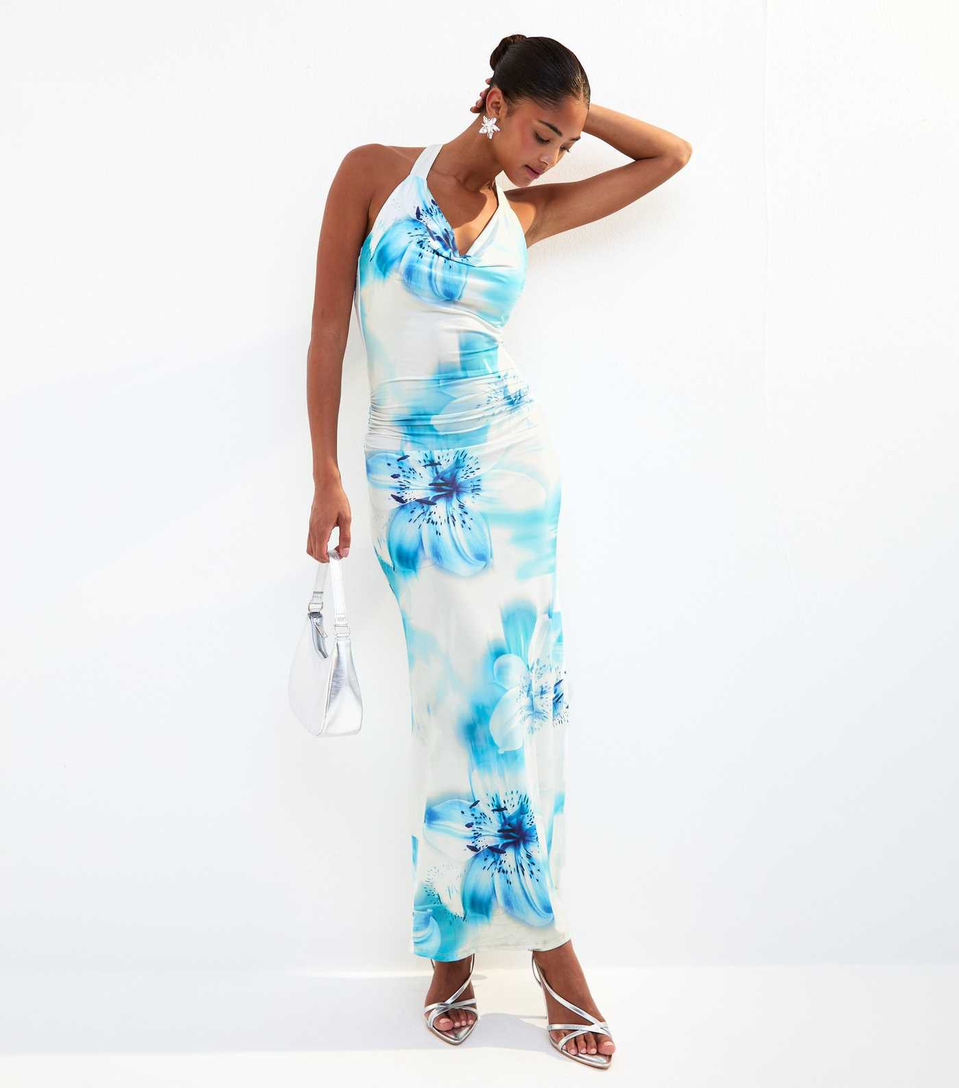 Blue Lily Print Halterneck Maxi Dress | New Look | New Look (UK)