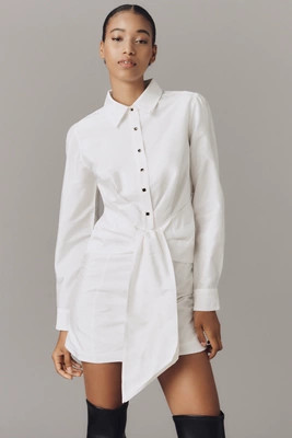 By Anthropologie Long-Sleeve Tie-Front Mini Shirt Dress | Anthropologie (US)