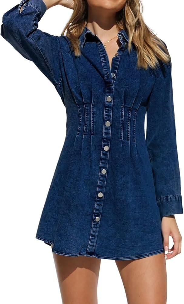 KDF Summer Denim Dress for Women Puff Sleeve Slim Fit Jean Dresses for Women 2024 Casual | Amazon (US)