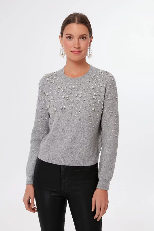 Gray Melange Pearl Rhinestone Embellished Sweater | Tuckernuck (US)