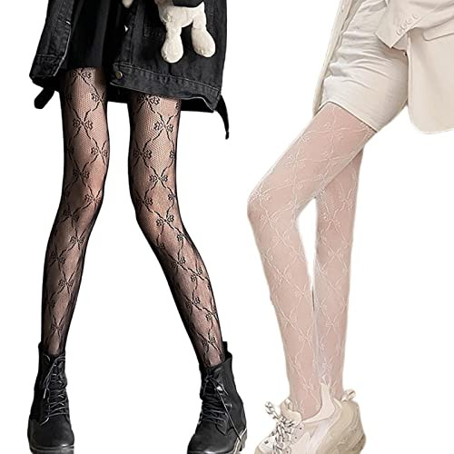 Verdancy 2Pcs Women’s Ultra Stretchable Pantyhose Hollow Floral Patterned Lace Stockings Fishnet Tights Plus Size (2Pcs Black & White Butterfly) | Amazon (US)