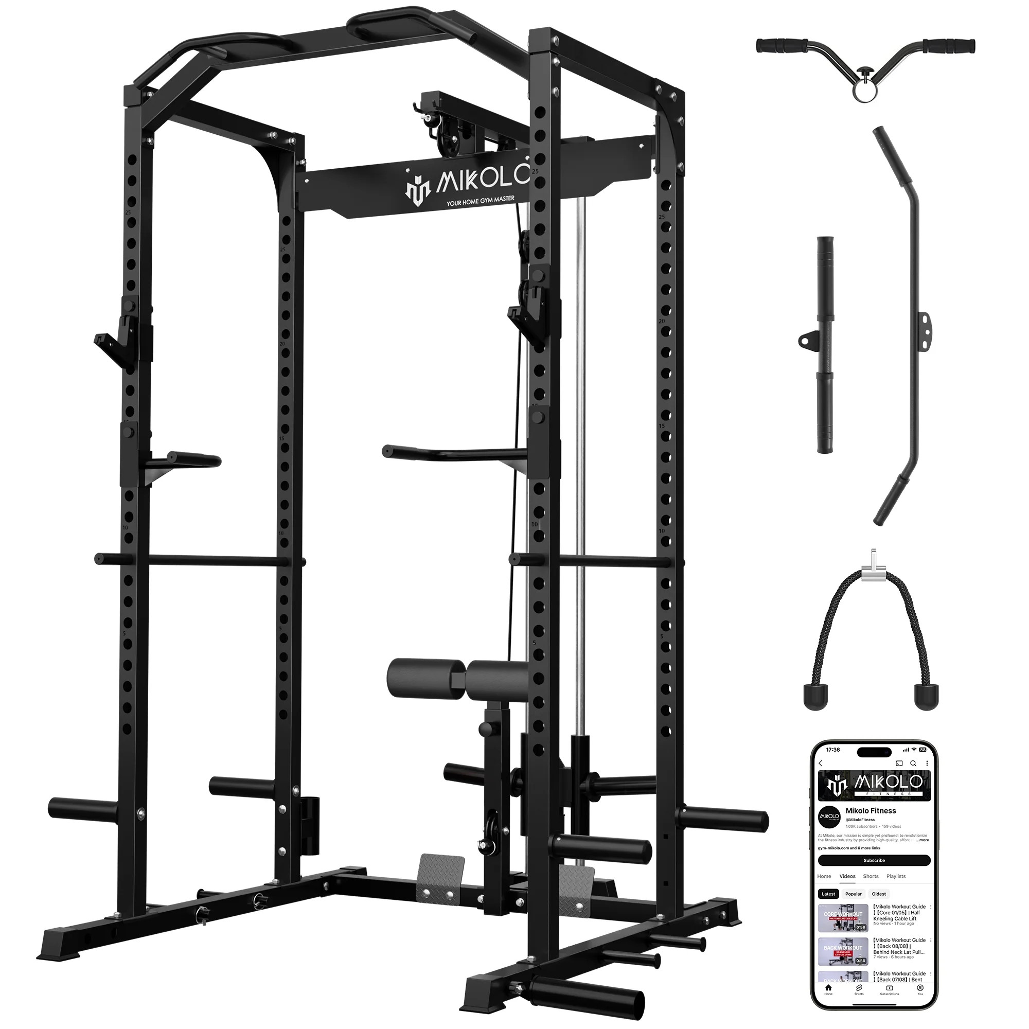 Mikolo Multi-Functional Squat Rack with LAT Pulldown System Exercise Power Cages, Metal Black | Walmart (US)