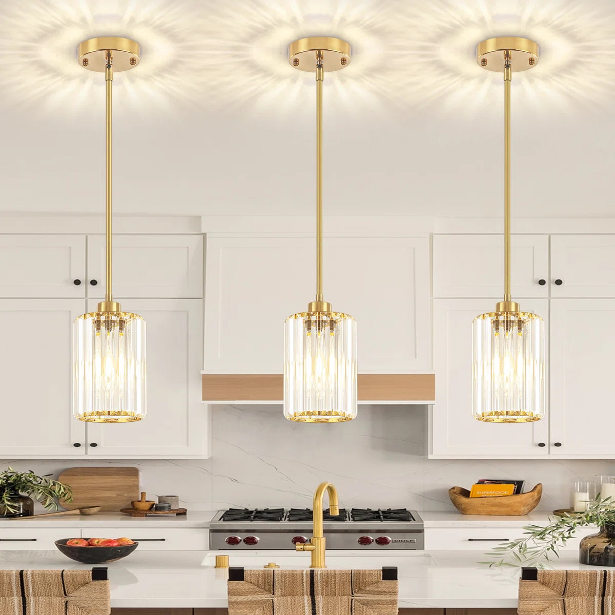 Bette 1-Light Modern Crystal Single Pendant Light With Adjustable Height (Set of 3) | Wayfair North America