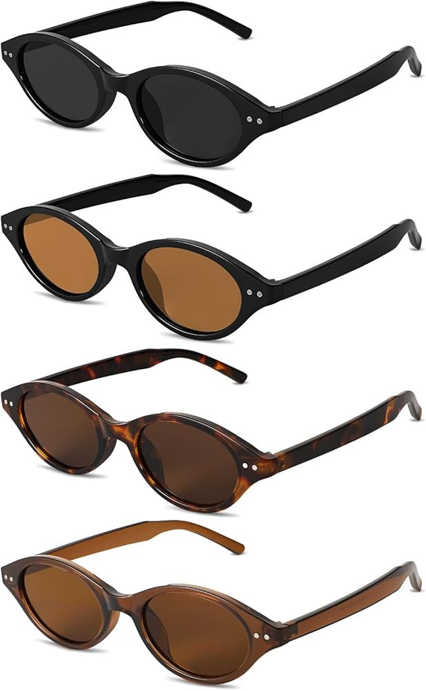 4 Stück Oval Sonnenbrille Damen Herren Retro Schmale Brille, Skinny Sunglasses Woman Vintage Son... | Amazon (DE)