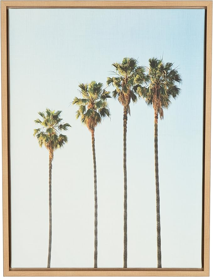 Kate and Laurel Sylvie Four Palm Trees Natural Framed Canvas Wall Art by Simon Te Tai | Amazon (US)