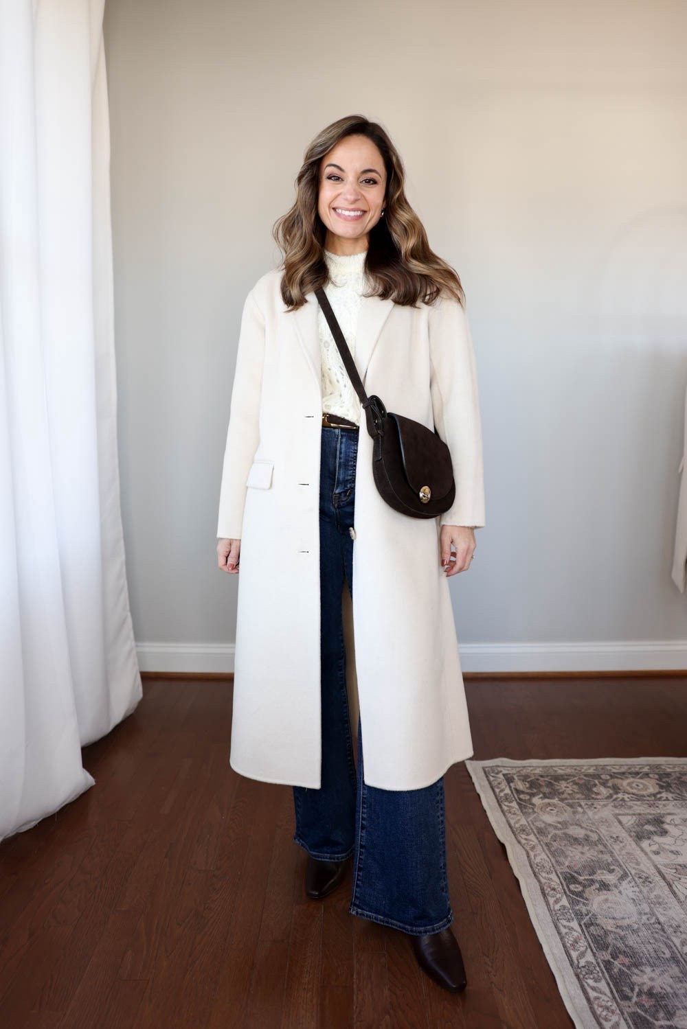 Winter boots series: how I’m styling everyday kitten heel boots! 

The boots I’m wearing in this post are the Dimes Boots from Madewell. They’re low in stock unfortunately but I’ve linked other options that have a similar look. 

Jeans (Madewell): standard 24 - 10 3/4” rise, 29” inseam - tts 
T-Shirt (Quince): xs 
Sweater (Madewell): xxs 
Coat (J.Crew): petite 00 
Belt (Madewell) 
Socks (Amazon) 
Bag (Madewell) 

(Winter outfits, wide leg jeans outfits, petite fashion) 

#LTKSeasonal #LTKPetite