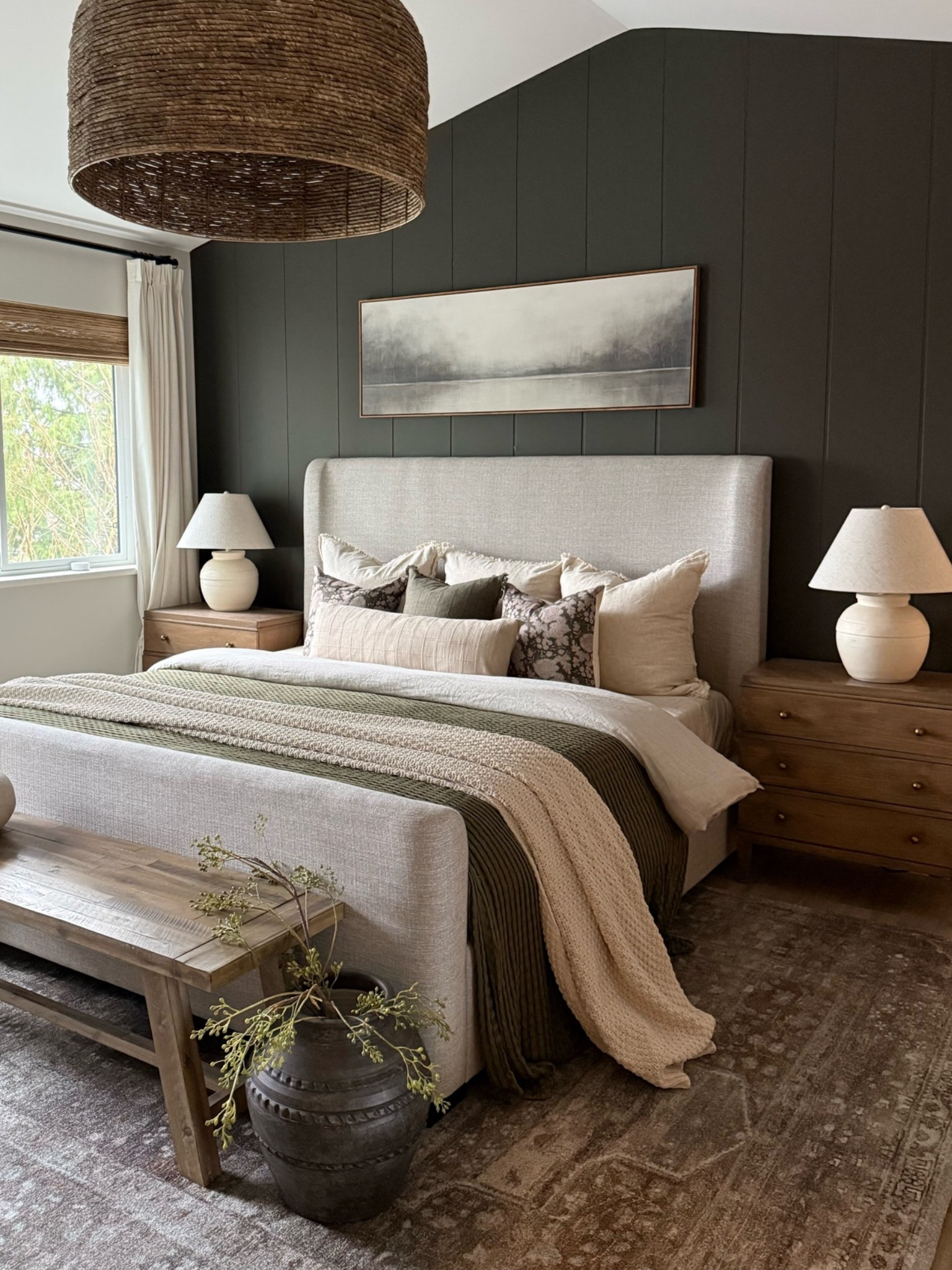 Bedroom by @Wayfair 
Upholstered bed with head and footboard is a favorite and top seller! Love it paired with the natural wood bench at the end. 
#ad #wayfair #wayfairpartner
