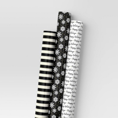 30" 3pk 180 sq ft Christmas Wrap Pack Stripes/Happy Holidays/Snowflakes - Wondershop™ | Target