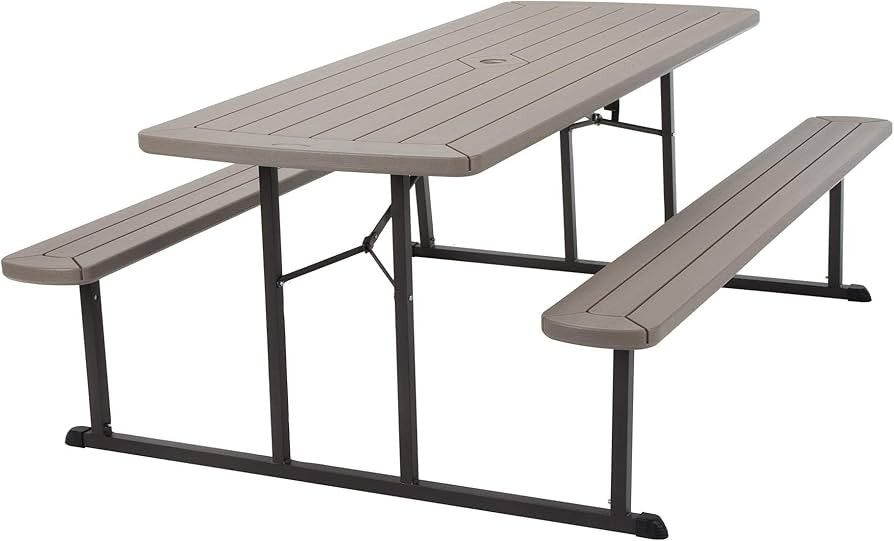 COSCO Outdoor Living 6 ft. Folding Picnic Table, Taupe Wood Grain with Brown Legs | Amazon (US)