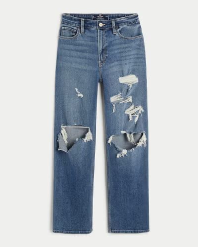 Women's Ultra High-Rise Ripped Medium Wash Dad Jeans | Women's Bottoms | HollisterCo.com | Hollister (US)